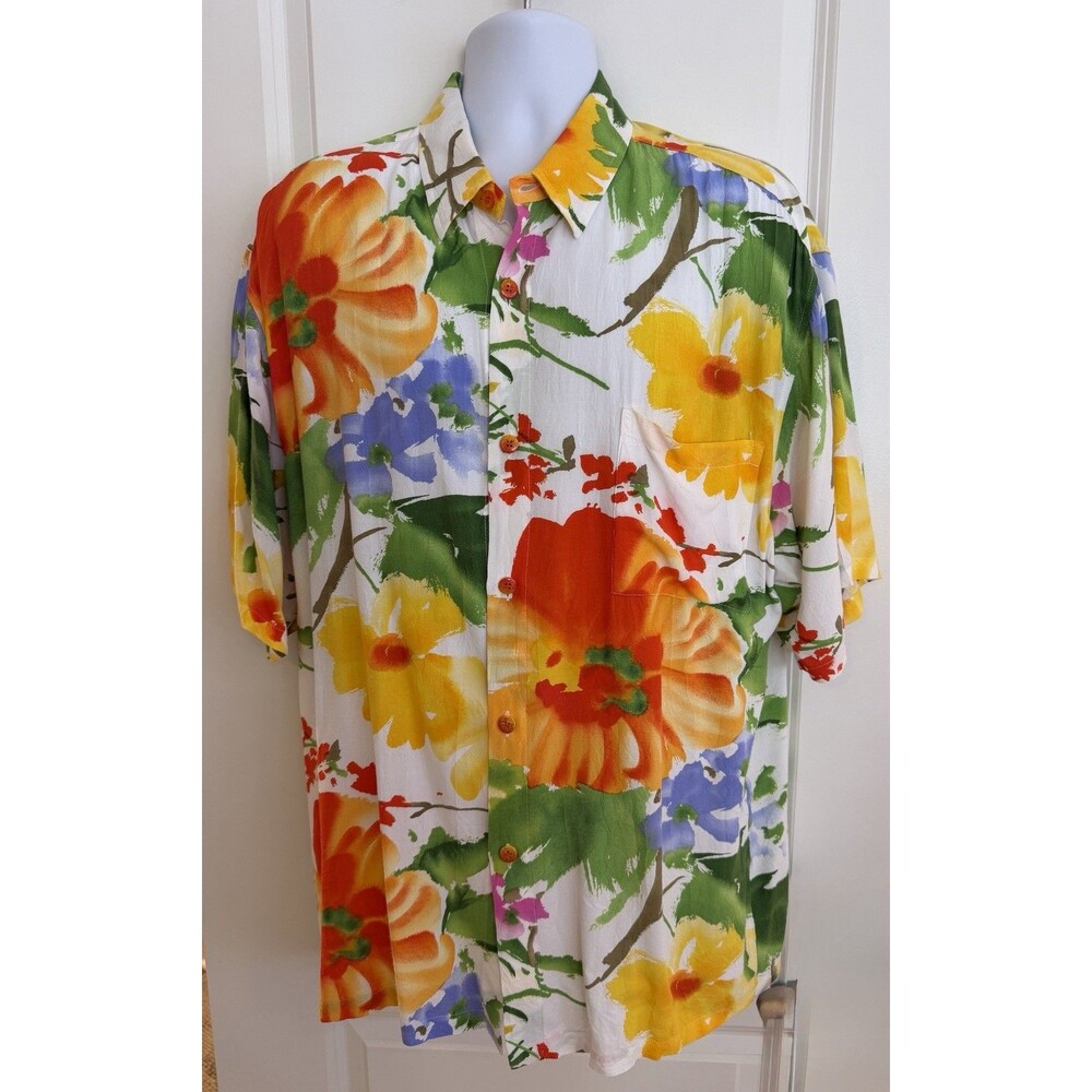 Jams World Men's Hawaiian Aloha Shirt, XL, “Flora Grande White”, Great Condition
